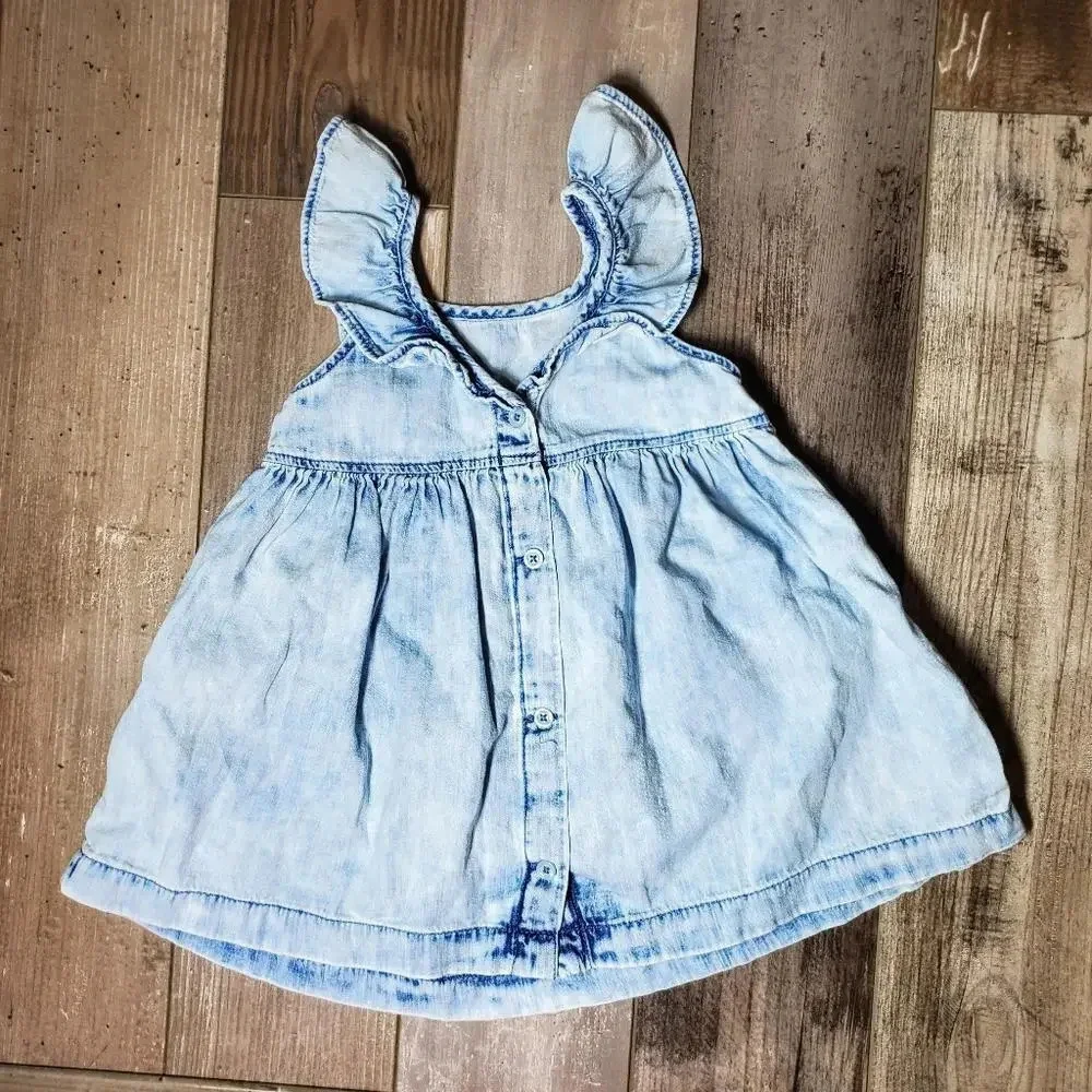 Gap Denim Toddler Girl Chambray Ruffle Sleeve Dress Size 12-18 Months